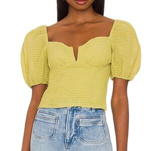 Astr Yellow/Green Smocked puff sleeve Blouse